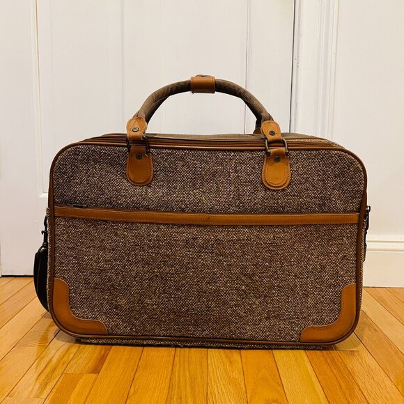 Vintage Pierre Cardin Paris Leather Tweed Luggage Travel Weekender Bag 22 inche - Picture 11 of 16